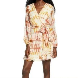 Leith Tie Dye Wrap Front Mini Dress V-Neck